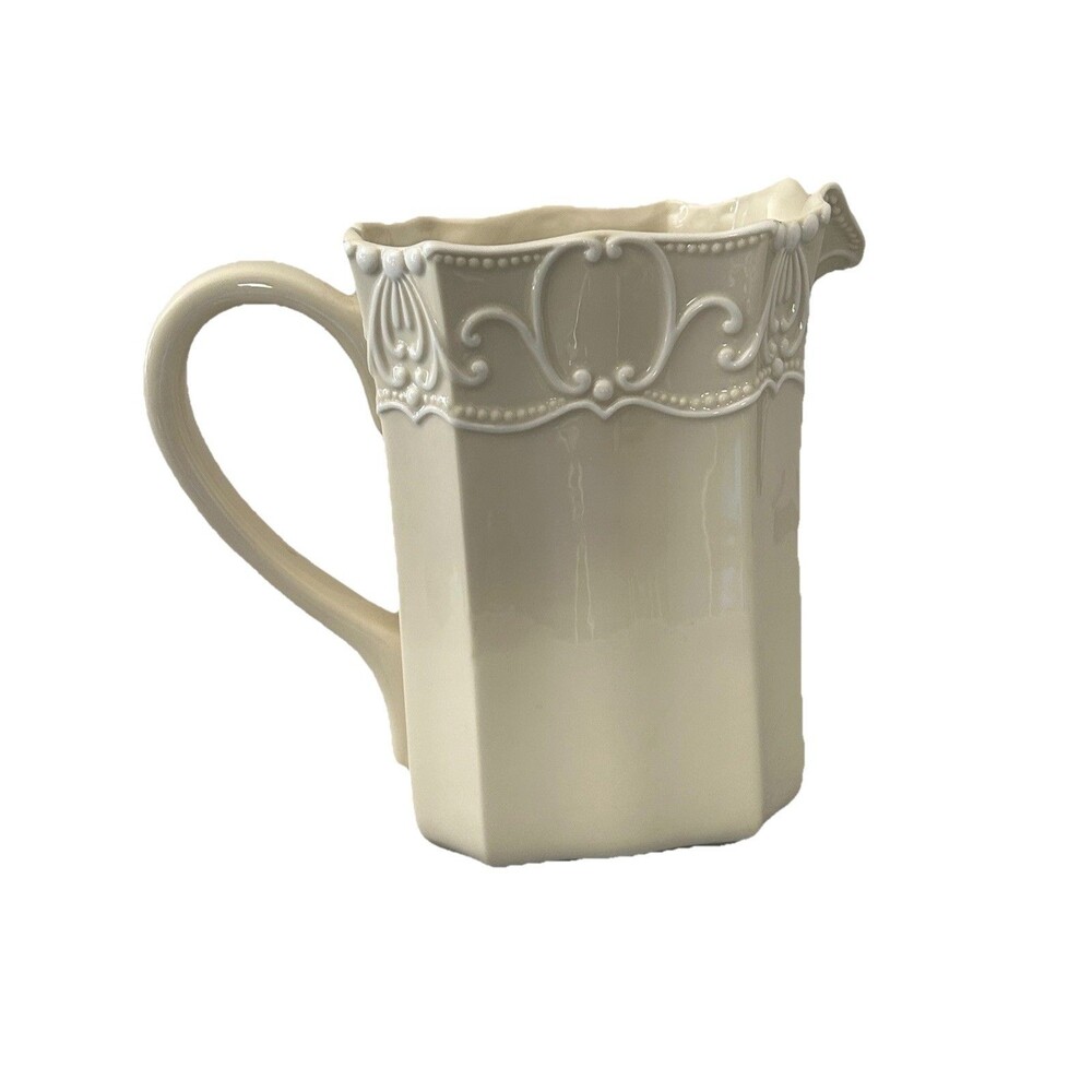 ARISTOCRAT BY AMBIANCE CREAM EMBOSSED SQUARE Fancy Porcelain Pitcher Large
